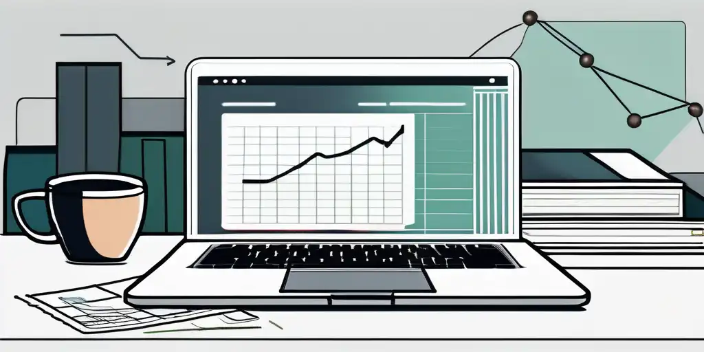 Ordentlich angeordneter Arbeitsplatz mit Laptop, Kaffeetasse und Finanzdokumenten, Symbol für Produktivitaet und sorgfaeltige Planung.