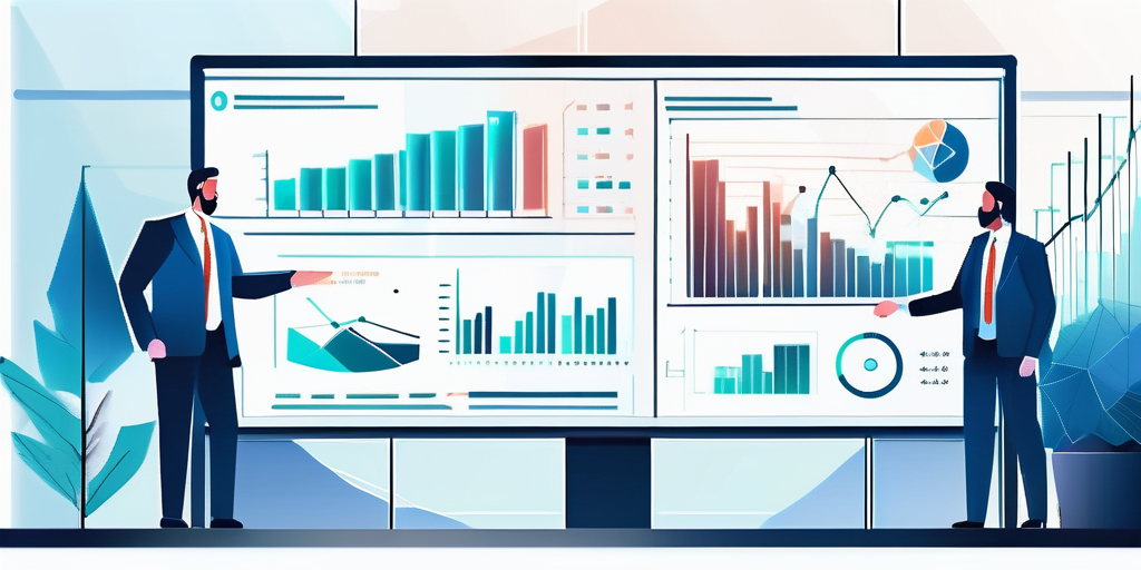 business professionals discussing financial chart in modern office environment