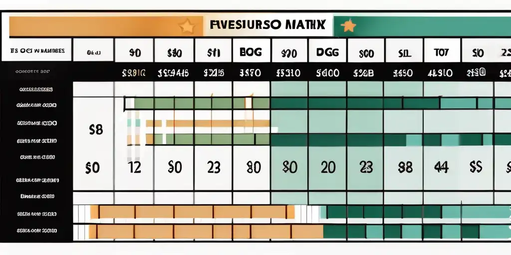 BCG Matrix Chart mit Stars, Cash Cows, Question Marks und Dogs, Marktanteil und Marktwachstum darstellend.