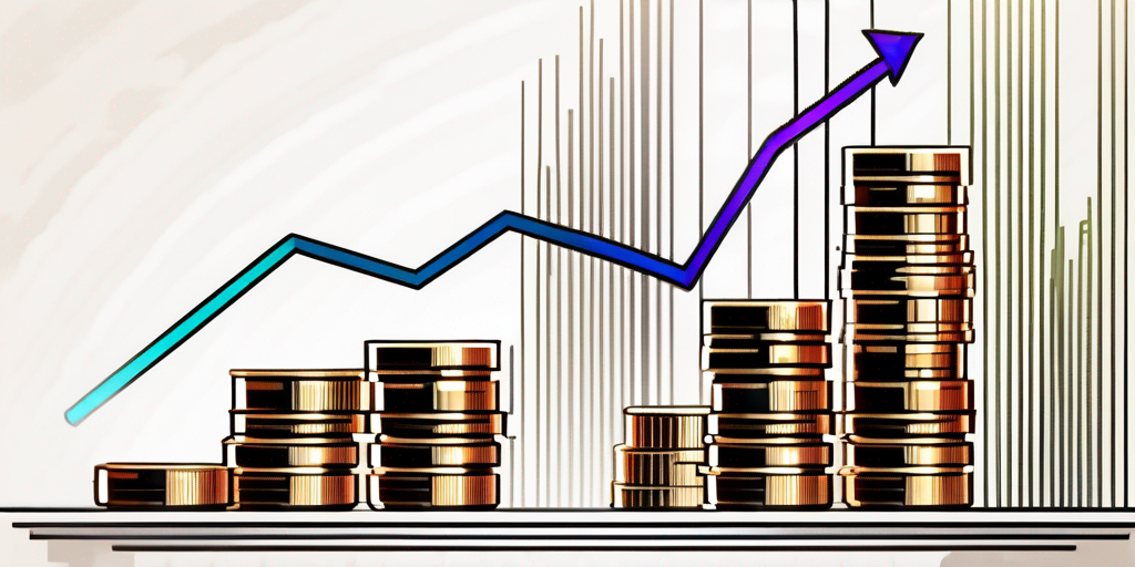 Mehrere Muenzenstapel in aufsteigender Reihenfolge, symbolisieren finanzielles Wachstum, mit einem Graphen der aufwaerts zeigt fuer erfolgreiche Unternehmensfinanzierung.