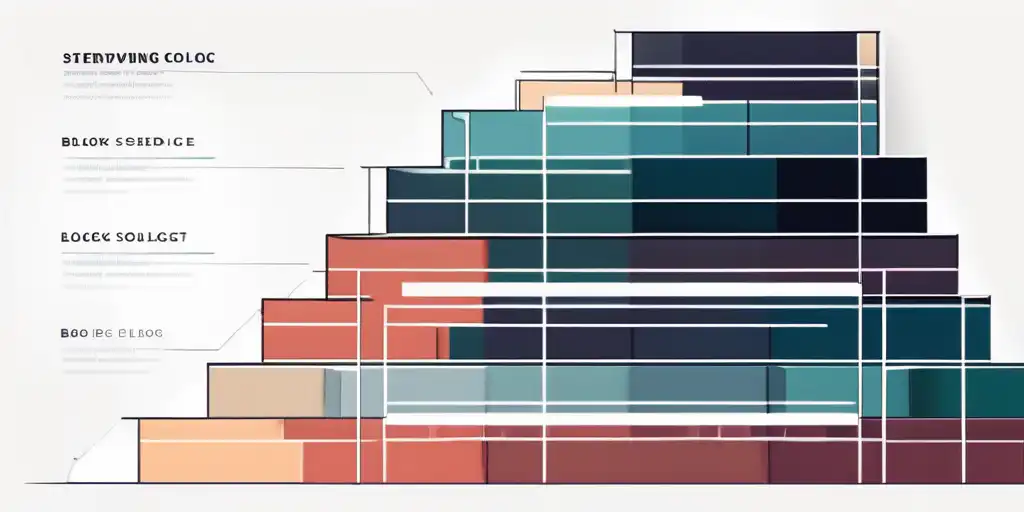 Stufenstruktur aus Bloecken in verschiedenen Groessen und Farben, symbolisiert Fortschritt der Belohnungsstufen in Crowdfunding Kampagnen.