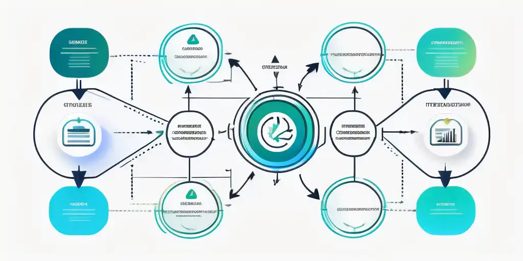 dynamisches Flussdiagramm mit ueberlappenden Pfeilen als Feedbackschleife, Kommunikation, Zusammenarbeit, Hintergrund verlaufend, Crowdfunding Strategien