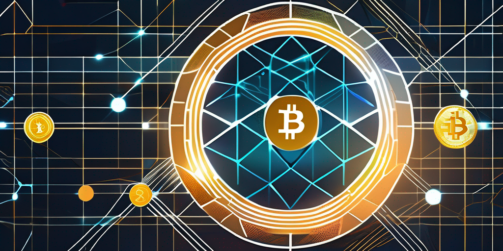 Digital cryptocurrencies emerging from computer screen on futuristic grid background with glowing nodes, symbolizing ICOs.