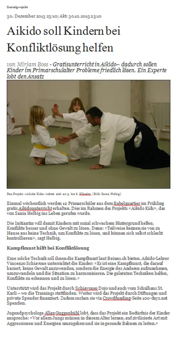 20 Minuten schreibt über die AIKIDO KIDS!!!