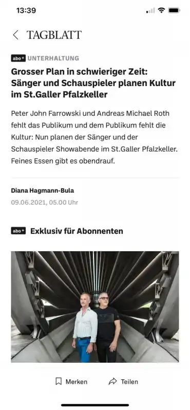 Tagblatt berichtet über unsere Eventreihe Dinner&Shiow und die Crowdify Aktion